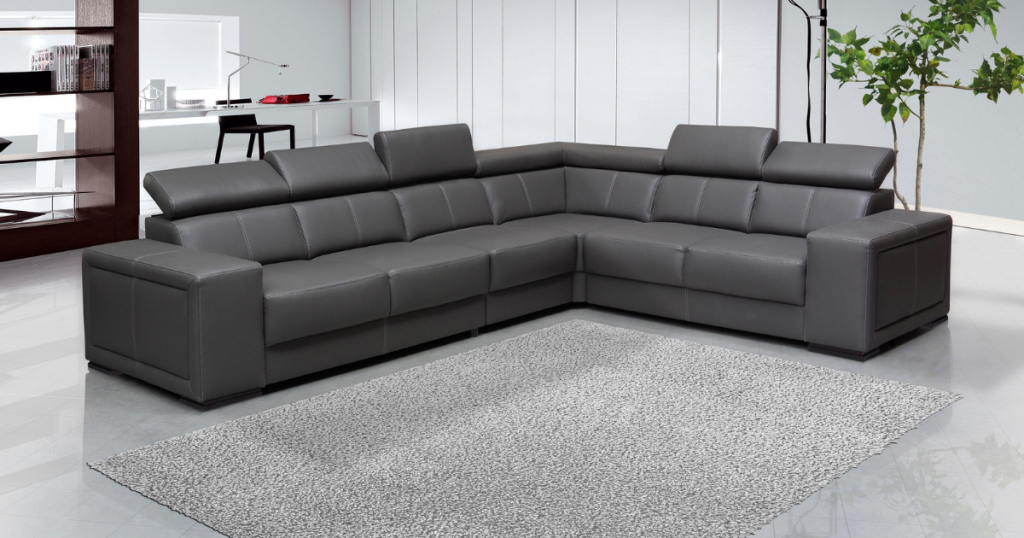 A grey leather sofa